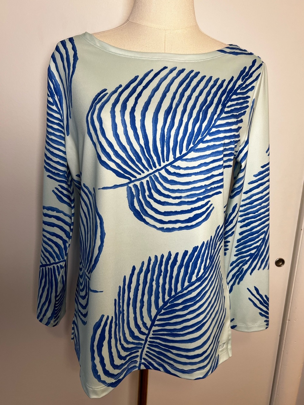 Vineyard Vines Light Blue Palm-Print Long-Sleeve Top